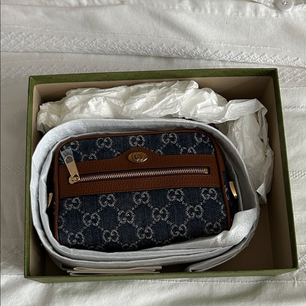 Gucci GG Jacquard Denim Mini Shoulder Bag OPHIDIA Navy  NWT